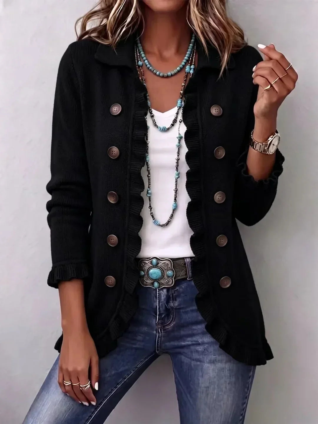 Boho Ruffled Button Jacket