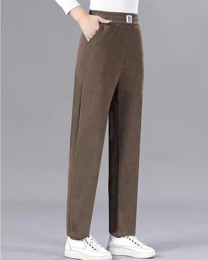 Women's High-Waist Fleece-Lined Jogger Trousers - Khaki