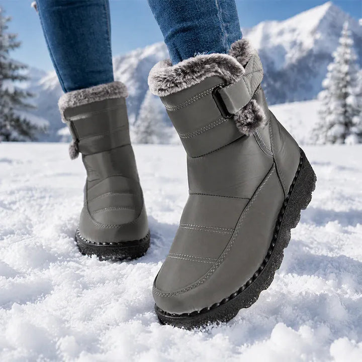 Women's Plush-Lined Faux Fur Trim Winter Ankle Boots - Grey
