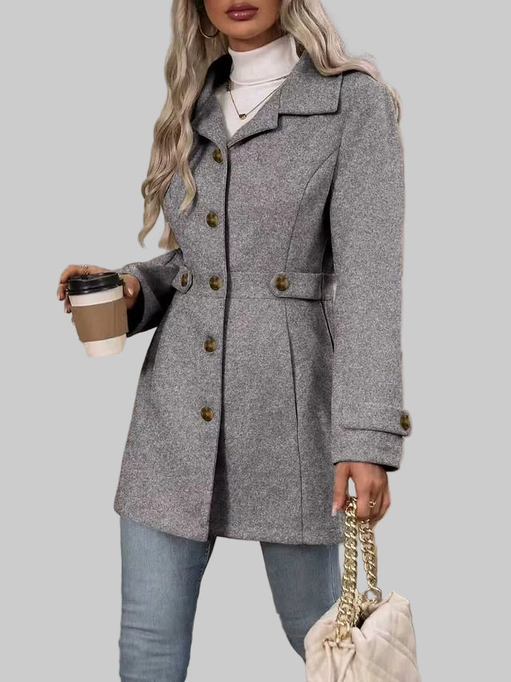 Tailored Button-Front Coat with Belted Waist