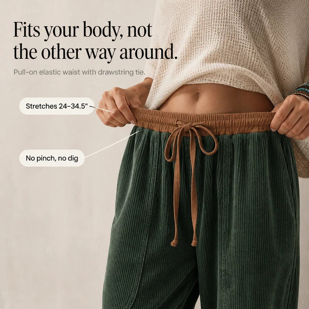 Women's Ribbed Corduroy-Look Lantern Trousers