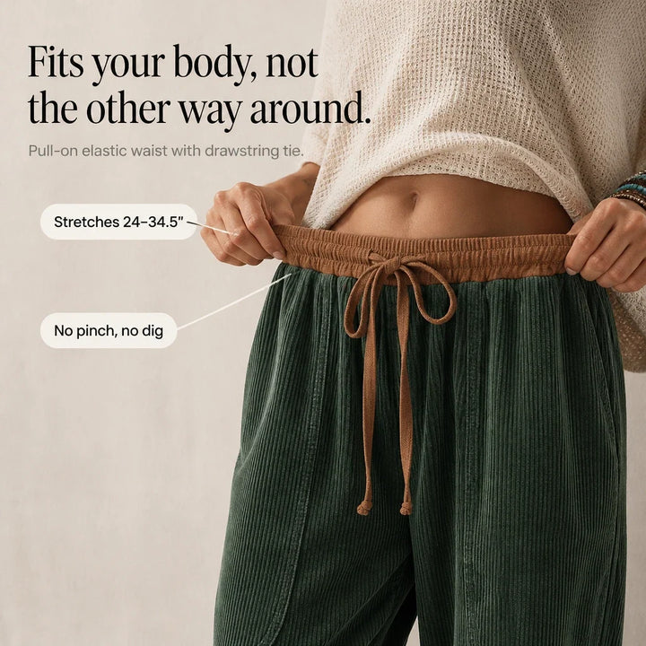 Women's Ribbed Corduroy-Look Lantern Trousers