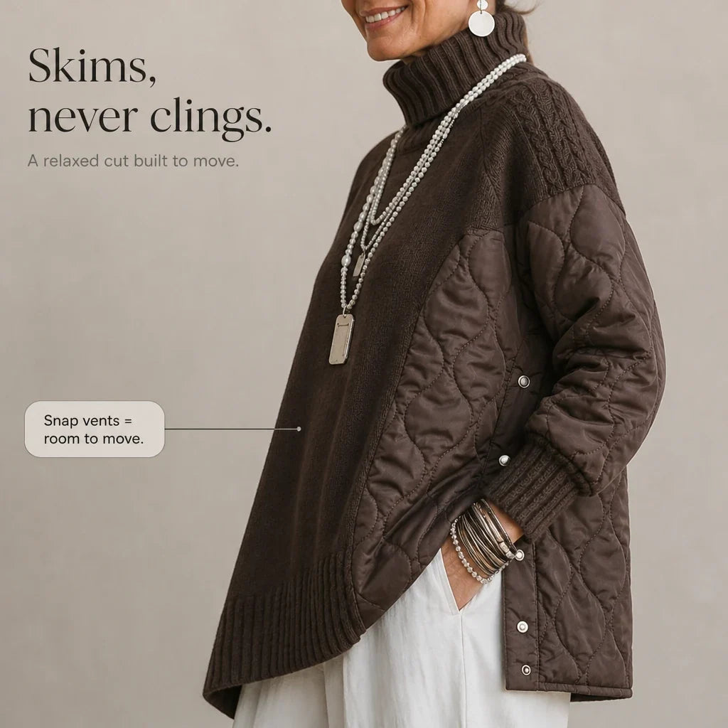 Women's Quilted Panel Knit Turtleneck Jumper