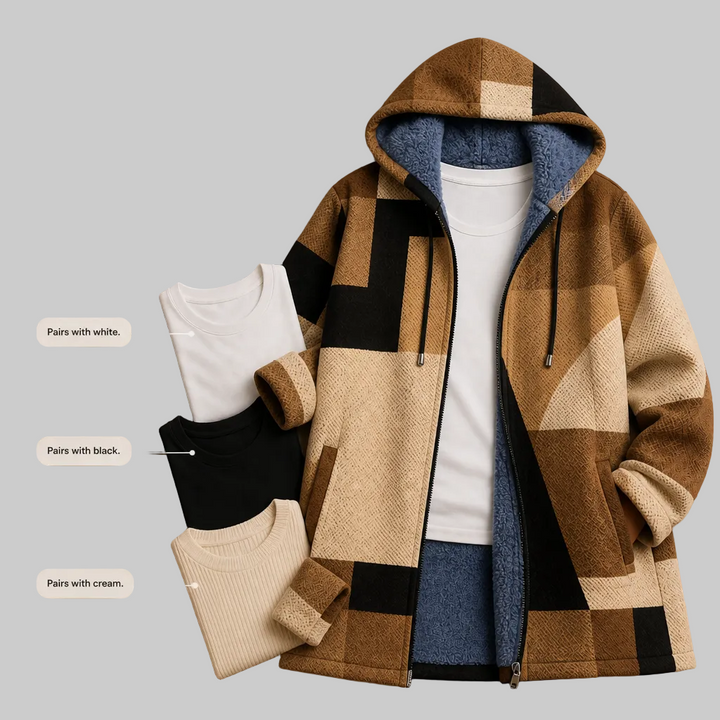 Geometric Colour-Block Hooded Jacket