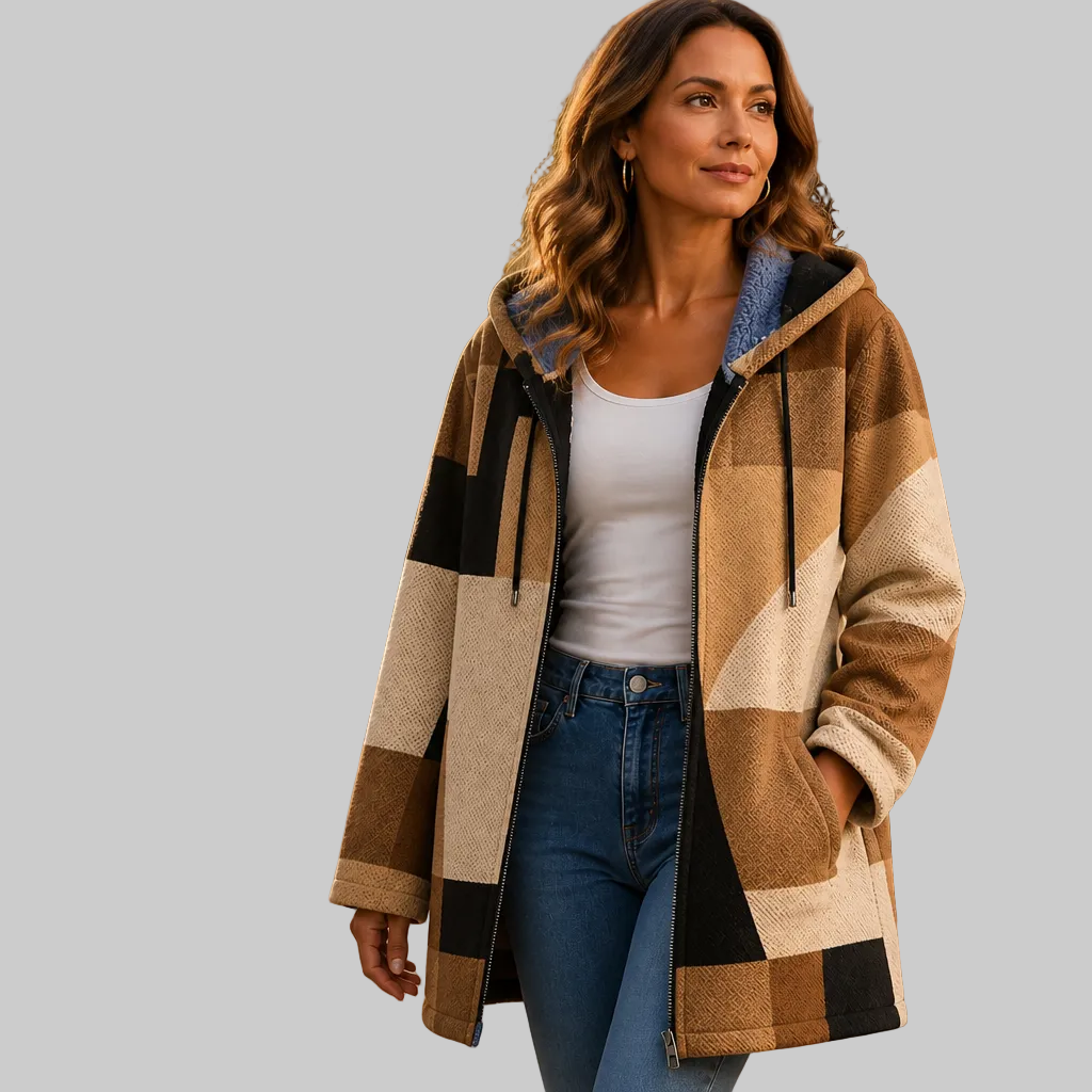 Geometric Colour-Block Hooded Jacket