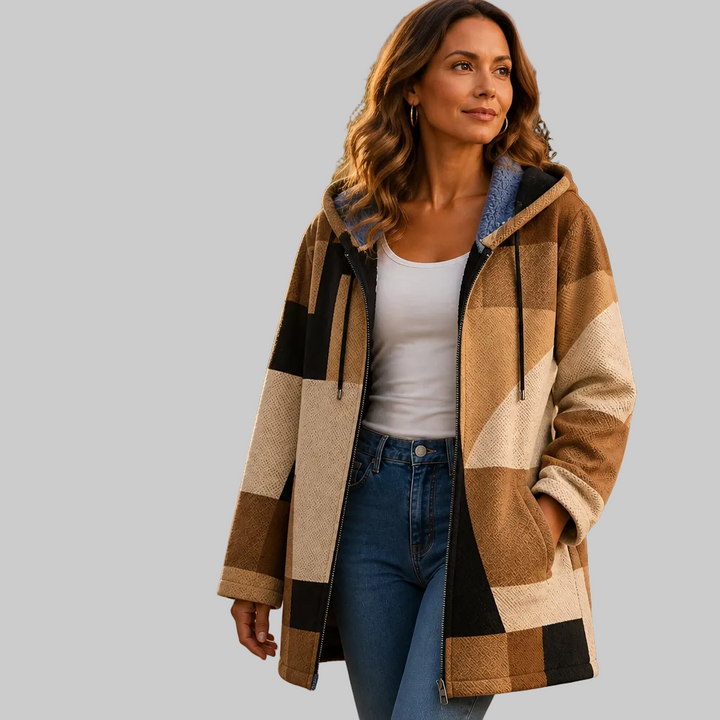Geometric Colour-Block Hooded Jacket