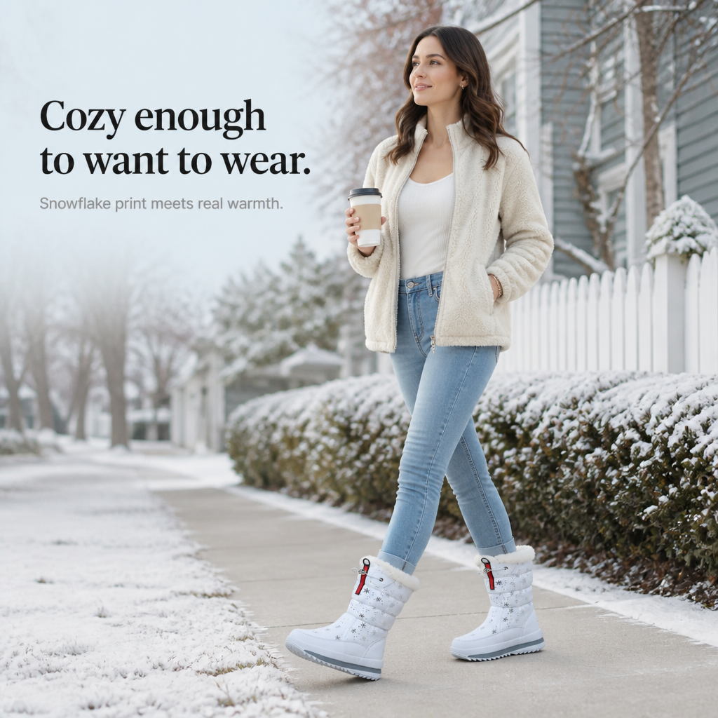 Women's Snowflake Print Plush-Lined Winter Boots