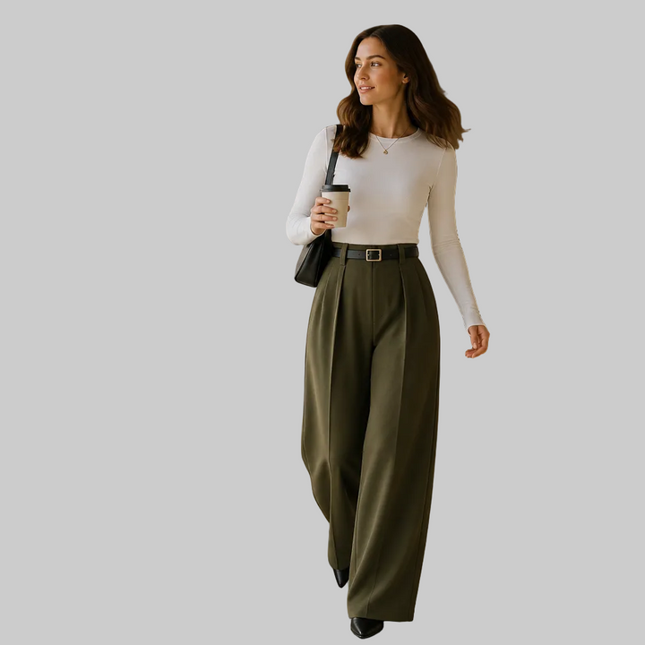 Pleated High-Waisted Wide-Leg Trousers