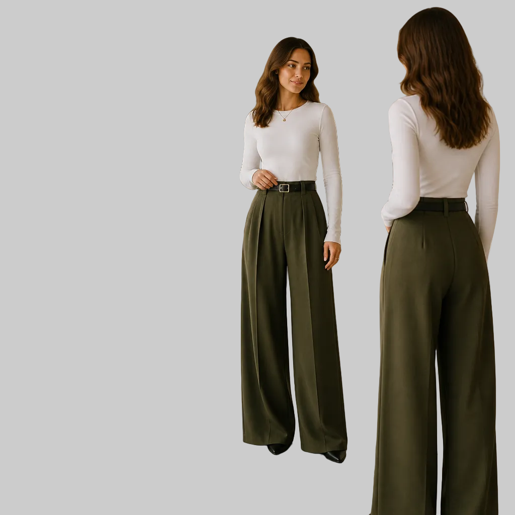 Pleated High-Waisted Wide-Leg Trousers