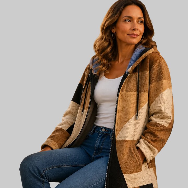 Geometric Colour-Block Hooded Jacket