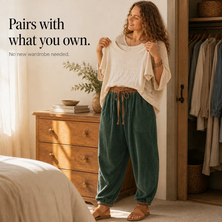 Women's Ribbed Corduroy-Look Lantern Trousers