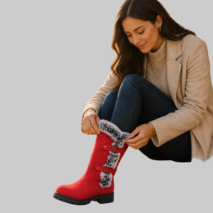 Fur-Trimmed Suede Knee-High Winter Boots