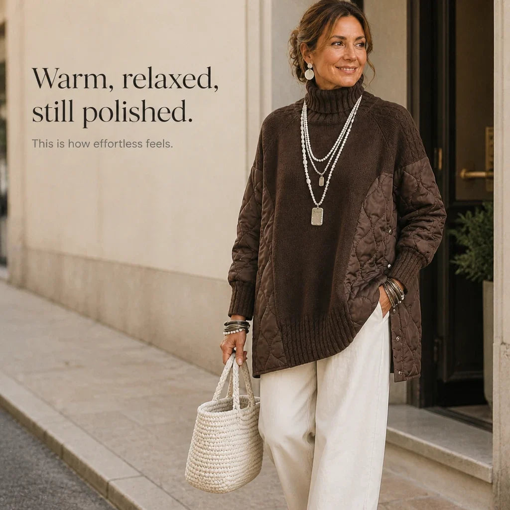 Women's Quilted Panel Knit Turtleneck Jumper
