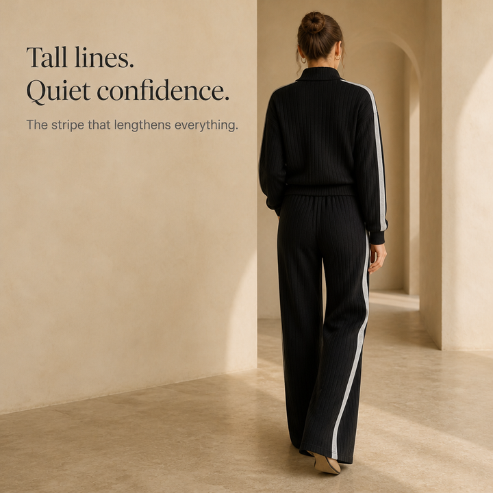 Women's Ribbed Half-Zip Wide-Leg Lounge Set