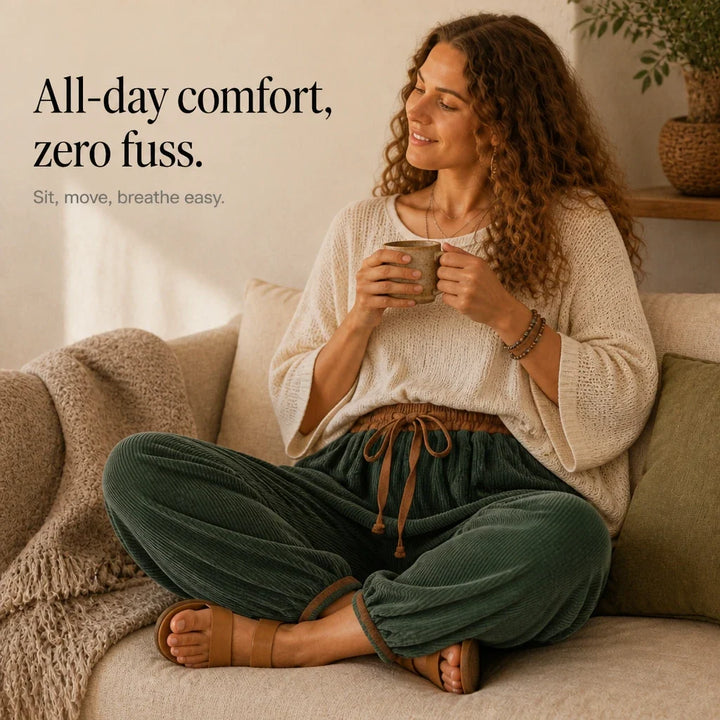 Women's Ribbed Corduroy-Look Lantern Trousers