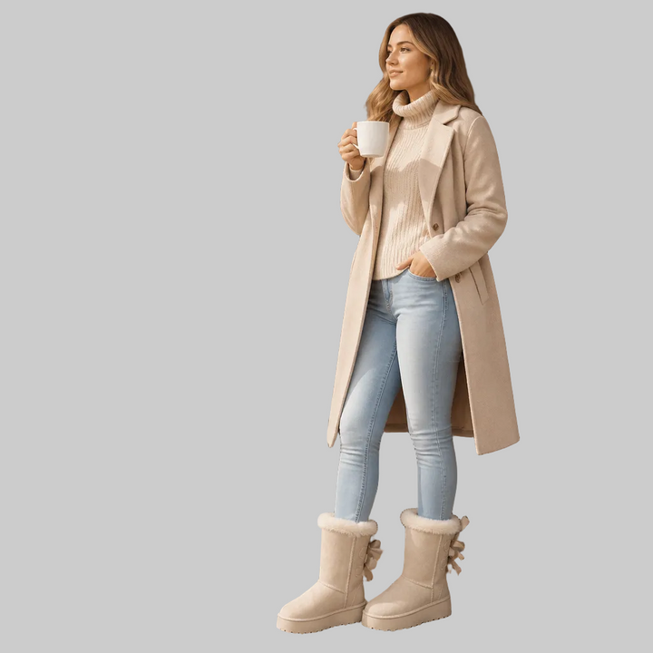 Plush-Lined Platform Winter Boots with Bow Detail