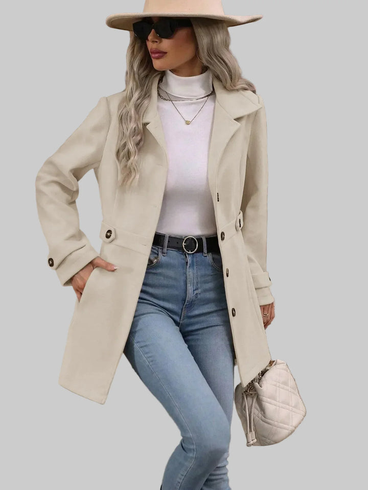Tailored Button-Front Coat with Belted Waist