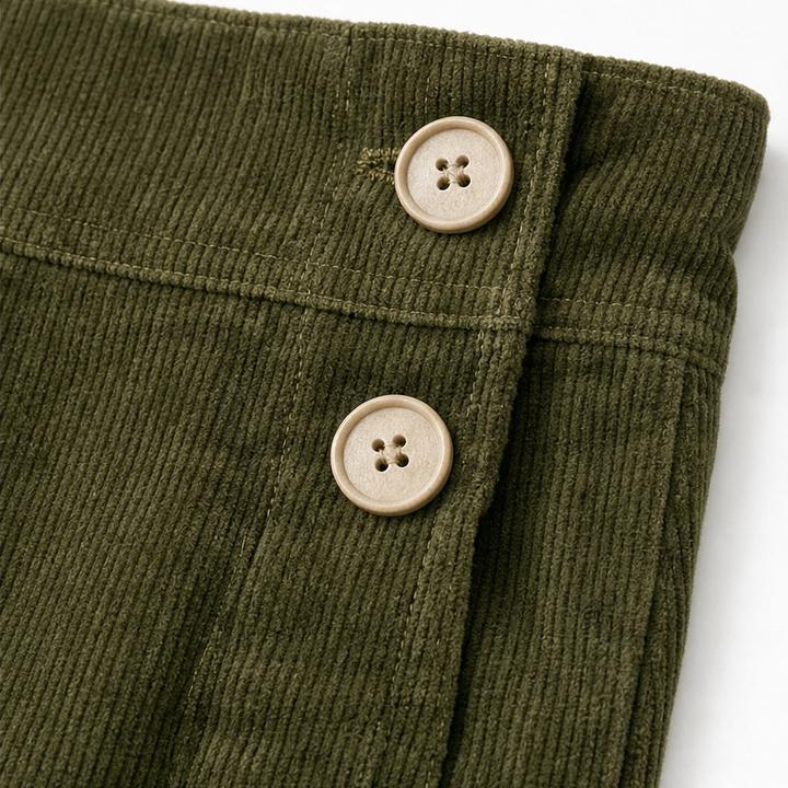 Women's Corduroy Asymmetrical Button-Front Pleated Wide-Leg Trousers