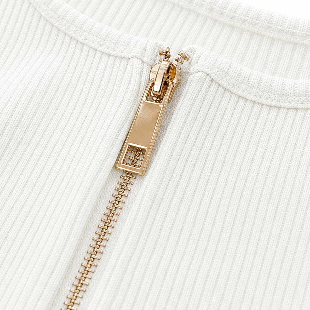 Ribbed Half-Zip Notched-Collar Knit Top