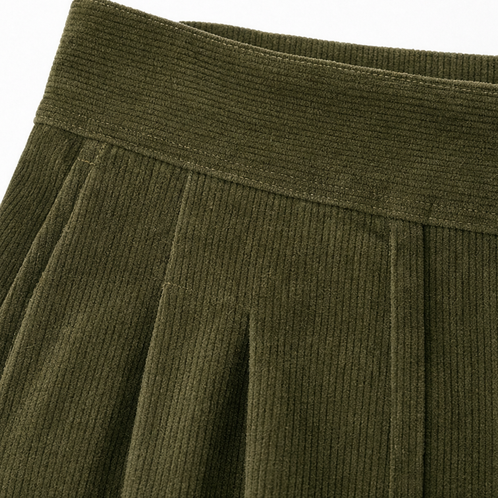 Women's Corduroy Asymmetrical Button-Front Pleated Wide-Leg Trousers