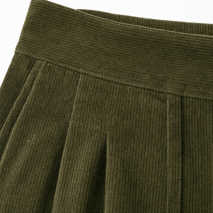 Women's Corduroy Asymmetrical Button-Front Pleated Wide-Leg Trousers