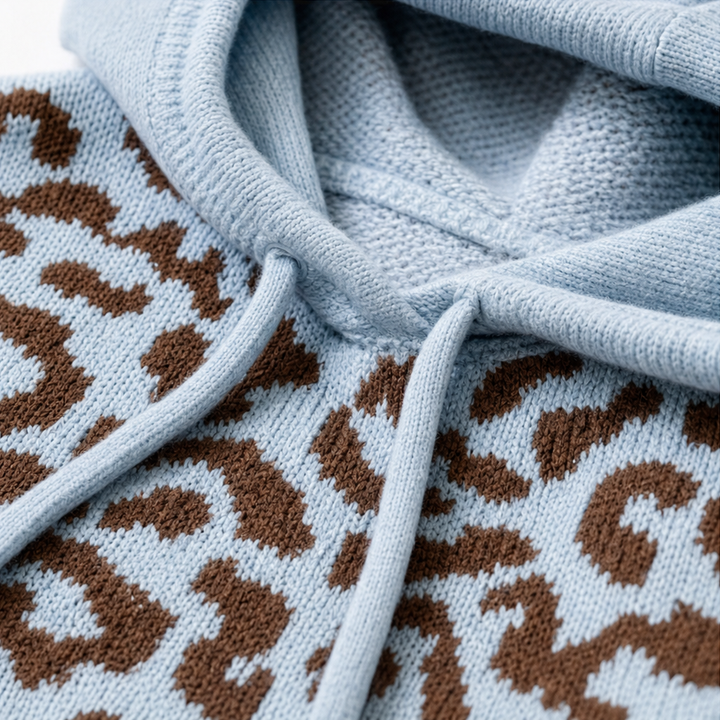 Oversized Leopard-Print Hooded Knit Jumper