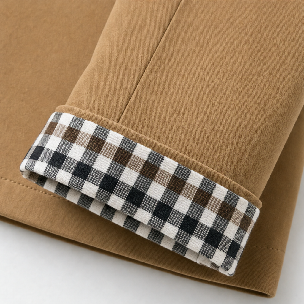 Women's Short Button-Front Coat with Raglan Sleeves and Checked Cuffs