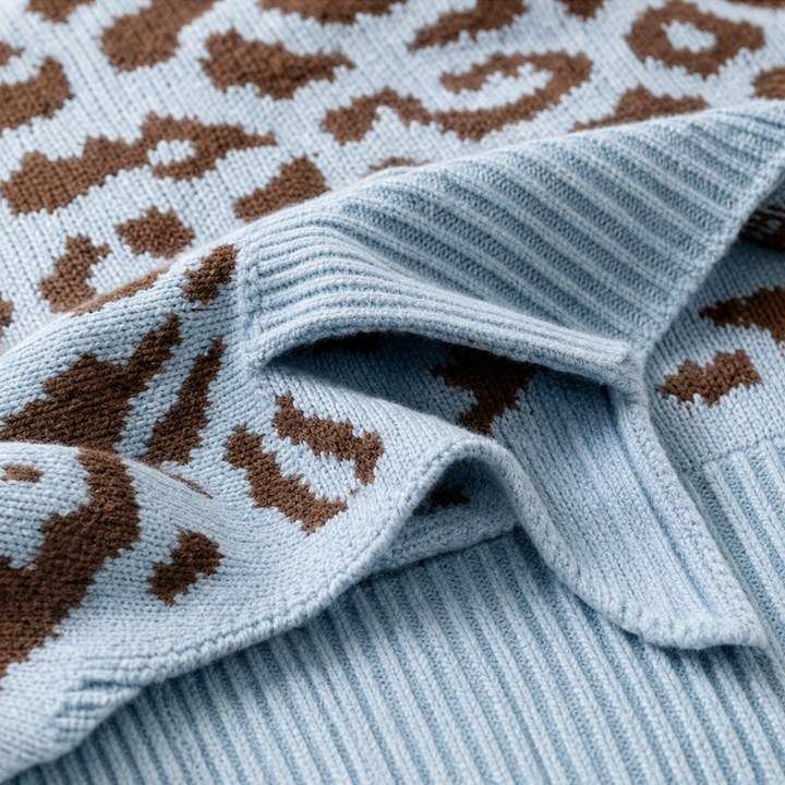 Oversized Leopard-Print Hooded Knit Jumper