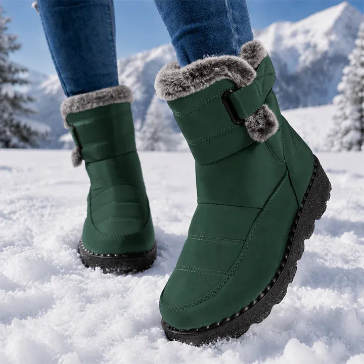 Women's Plush-Lined Faux Fur Trim Winter Ankle Boots - Green