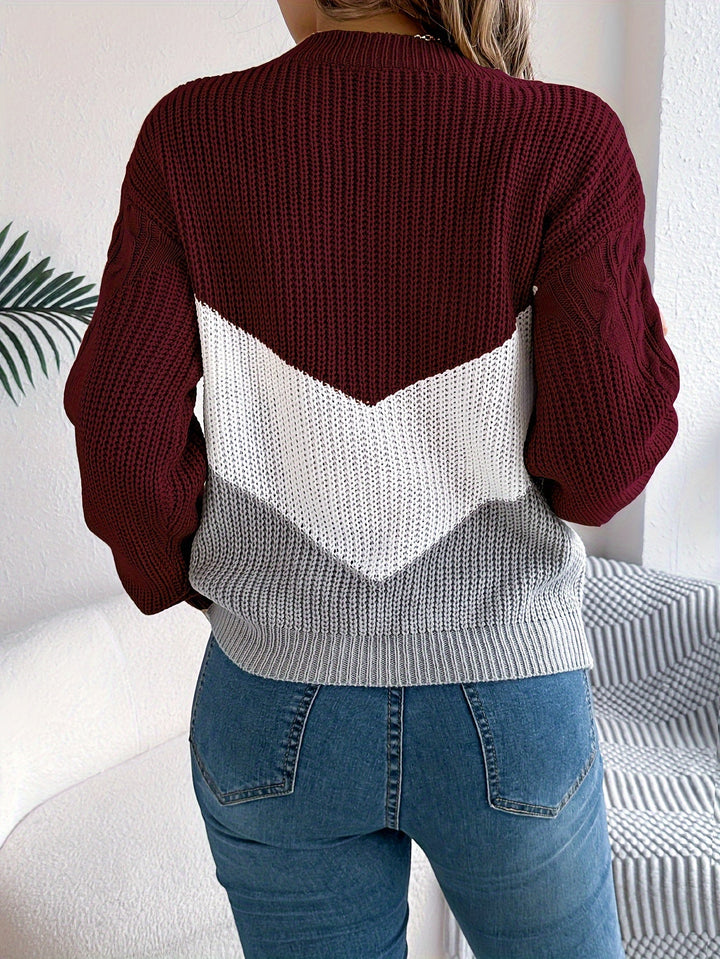 Women's Colour-Block Round Neck Knit Jumper