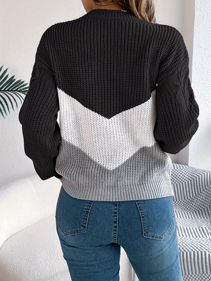 Women's Colour-Block Round Neck Knit Jumper