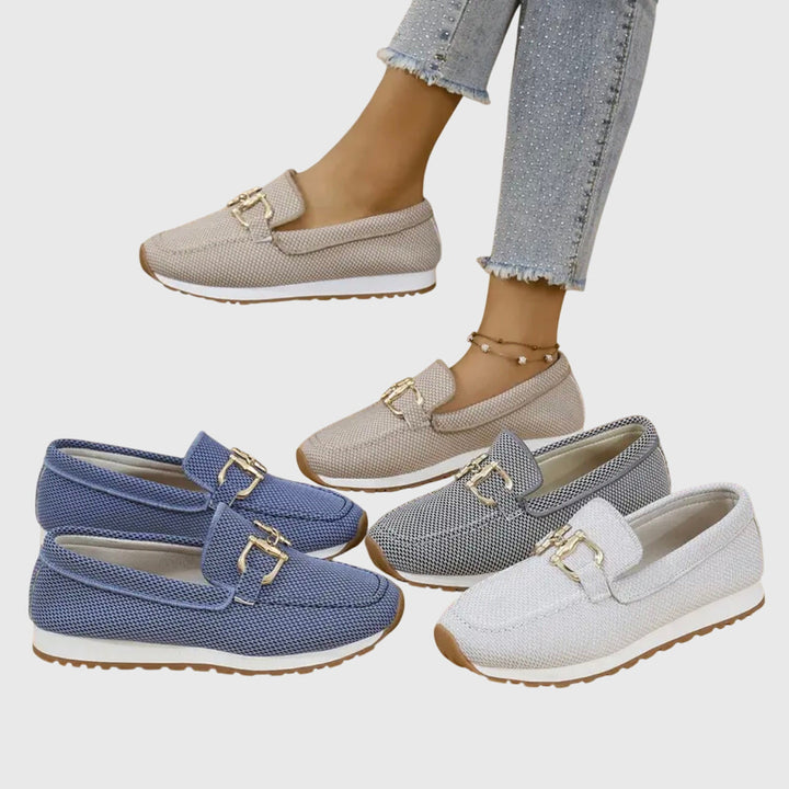 Gold Buckle Knit Loafer Trainers