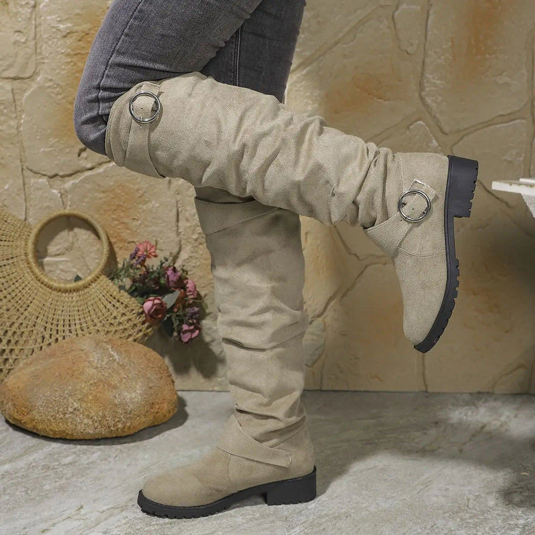 Women's Slouchy Over-the-Knee Flat Block Heel Boots