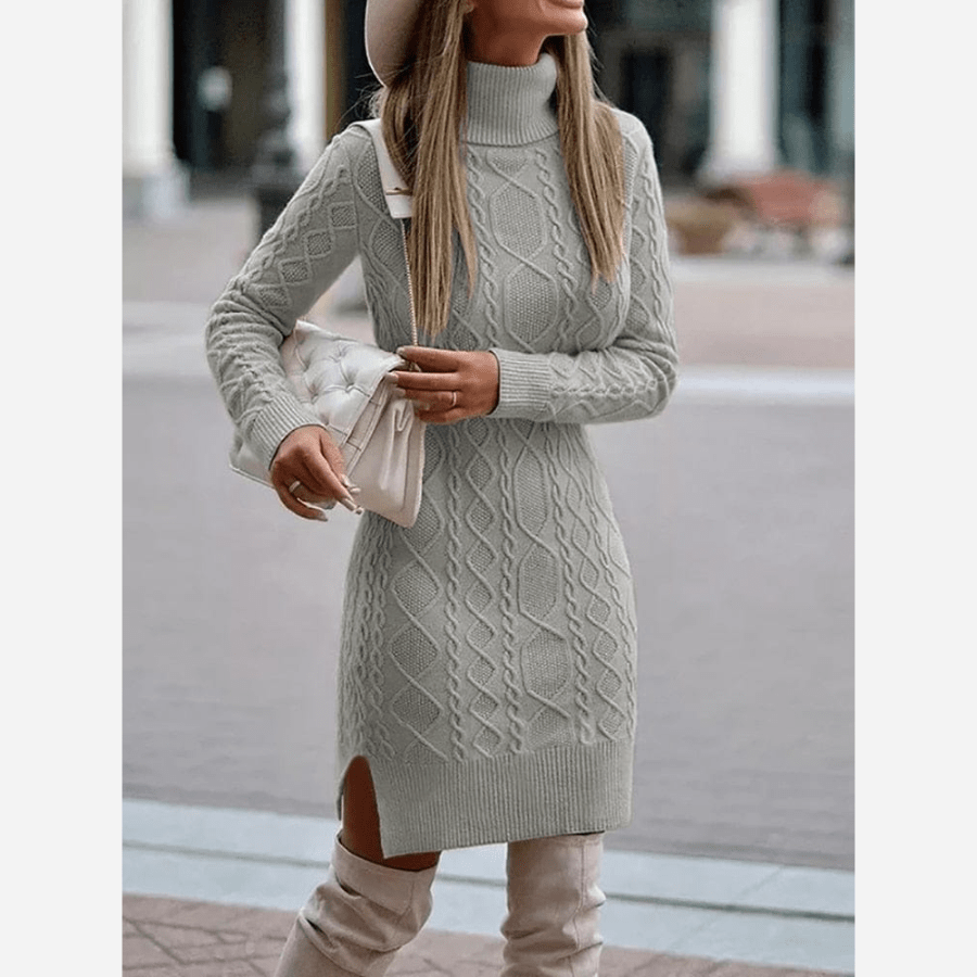 Women's Turtleneck Knit Midi Dress with Side Slit - Grade