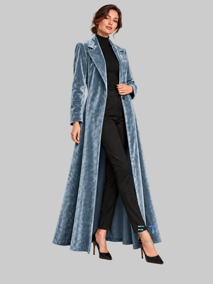 Women's Velvet Open-Front Maxi Coat
