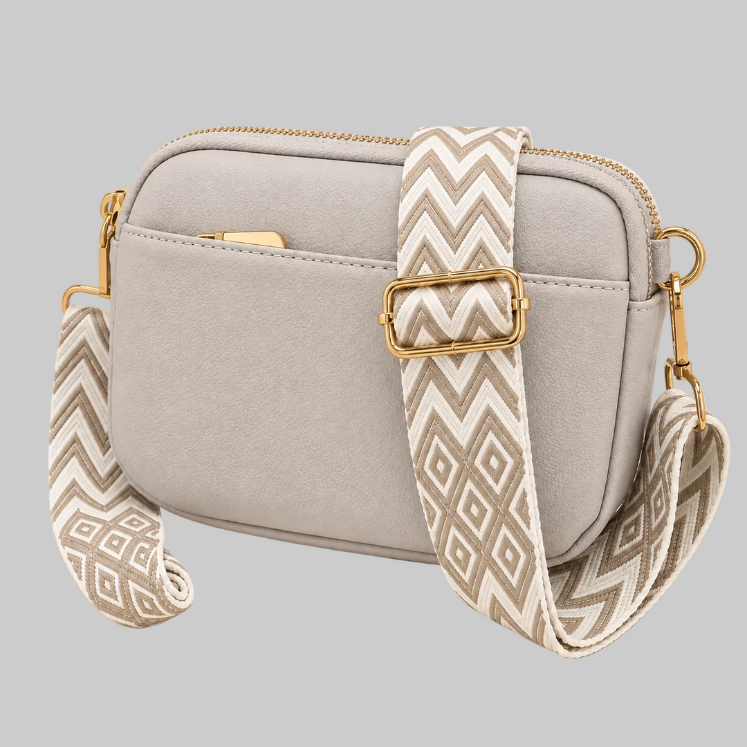 Vegan Leather Crossbody Bag with Wide Patterned Strap