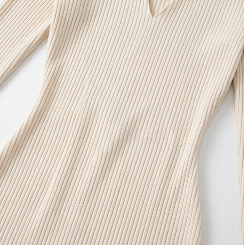 Women's Ribbed Knit Belted Midi Dress with V-Neck and High Collar