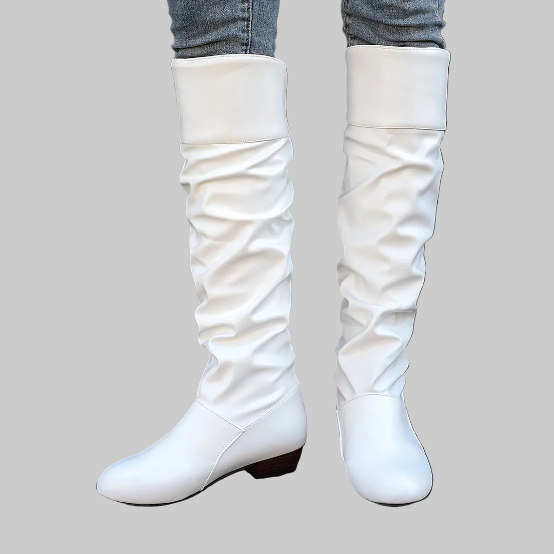 Slouch Knee-High Boots with Low Heel and Rounded Toe