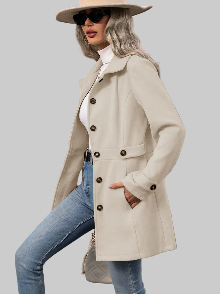 Tailored Button-Front Coat with Belted Waist
