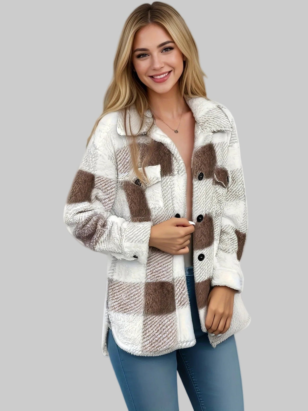 Checked Button-Front Jacket