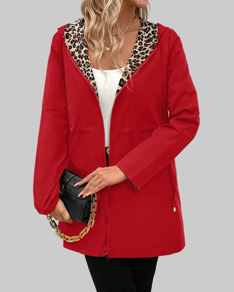 Reversible Hooded Leopard Print Coat
