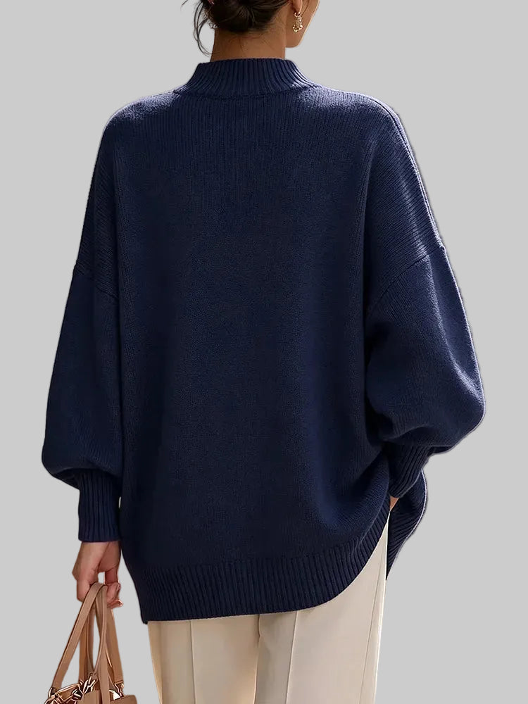 Women's Cotton-Blend Asymmetrical Ribbed Knit Jumper with Gold Buttons
