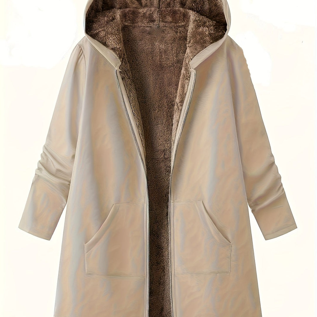 Women's Soft-Lined Hooded Longline Coat - Khaki