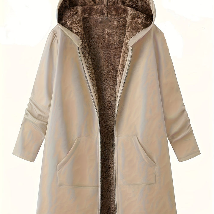 Women's Soft-Lined Hooded Longline Coat - Khaki
