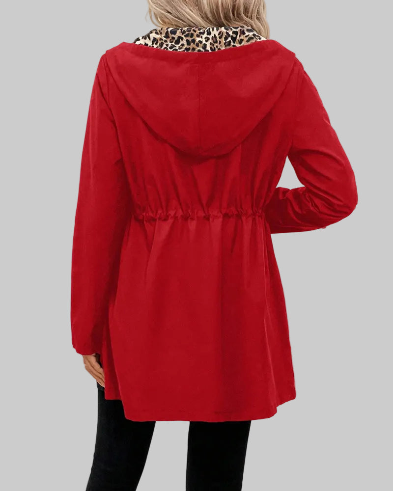 Reversible Hooded Leopard Print Coat