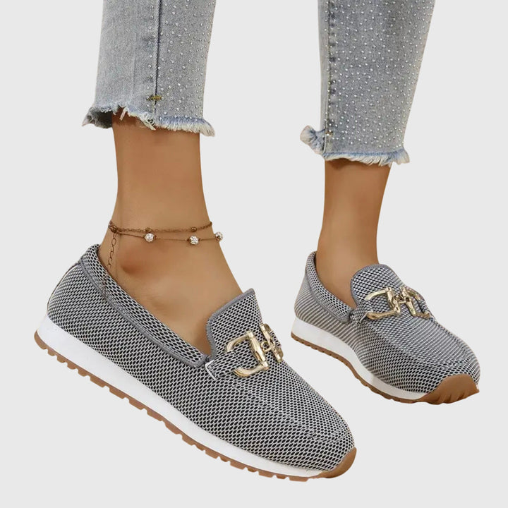 Gold Buckle Knit Loafer Trainers