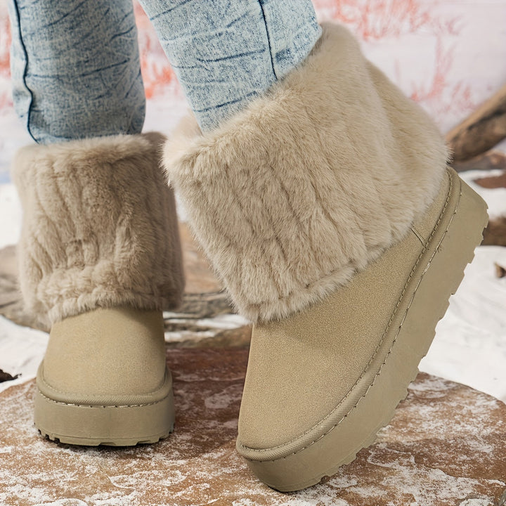 Women's Plush-Lined Platform Ankle Boots - Off-white