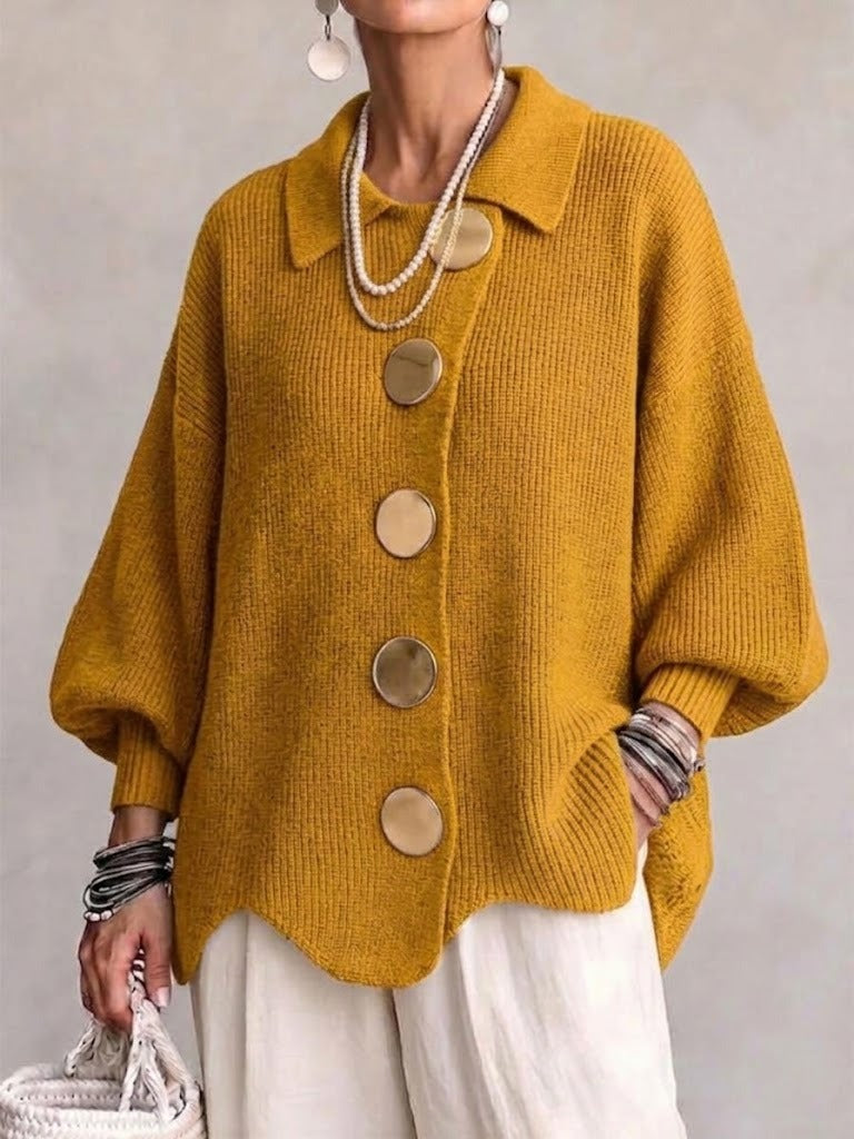 Women's Oversized Heavyweight Knit Lantern Sleeve Cardigan - Gold
