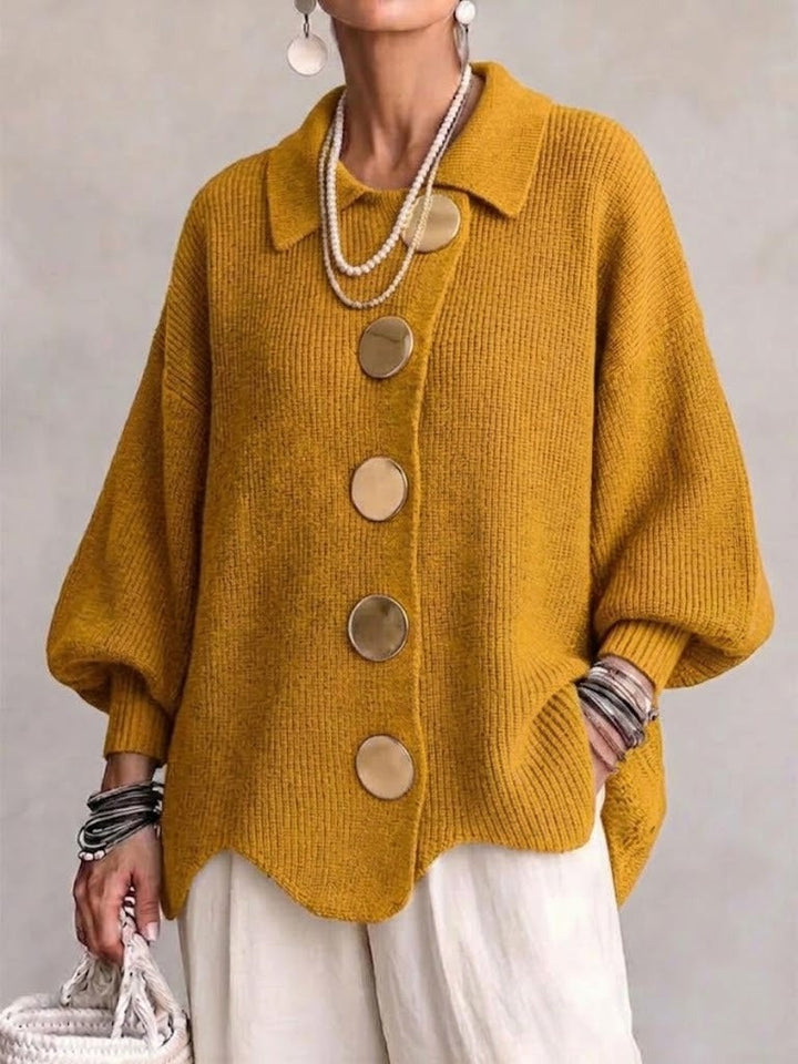 Women's Oversized Heavyweight Knit Lantern Sleeve Cardigan - Gold