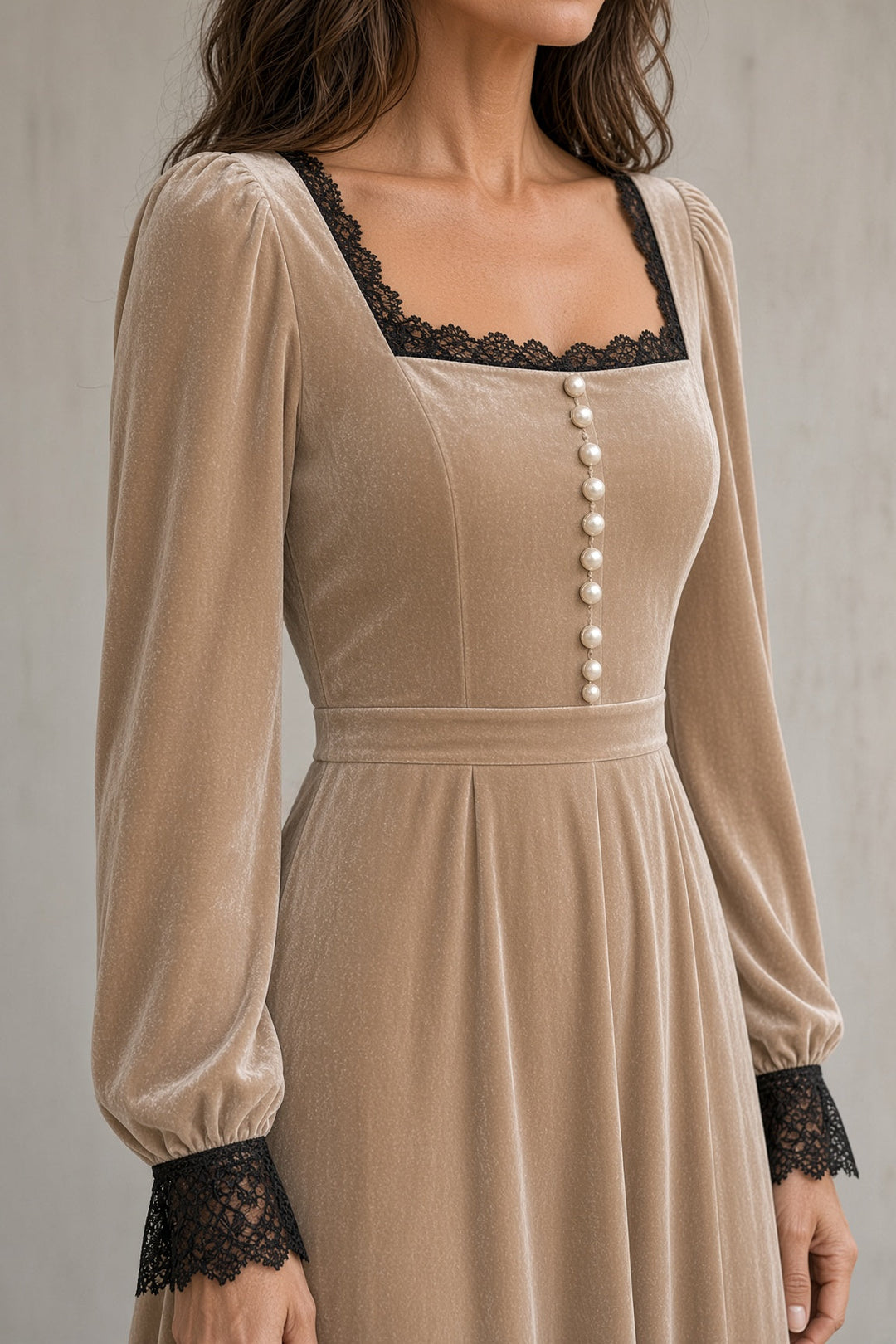 Women's Velvet Lace Trim Dress